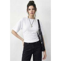 Cropped T-Shirt mit seitlicher Raffung