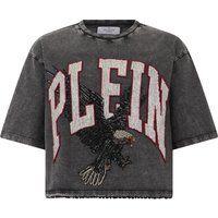 Kurzes Jersey-T-Shirt mit Adler-Strasssteinen