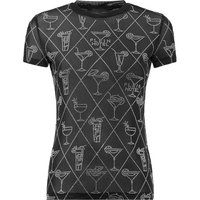 Kristallbesetztes Mesh-T-Shirt mit Cocktail-Motiv