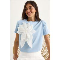 T-Shirt mit 3D-Blumenapplikation