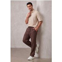 Gerade geschnittene Leinenhose mit Kordelzug