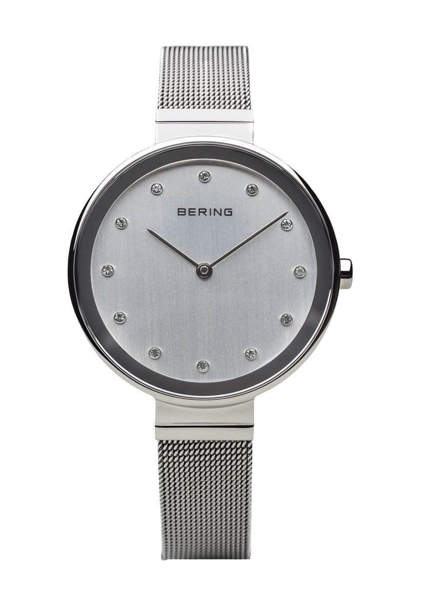 Silberne Edelstahl Mesh Armbanduhr