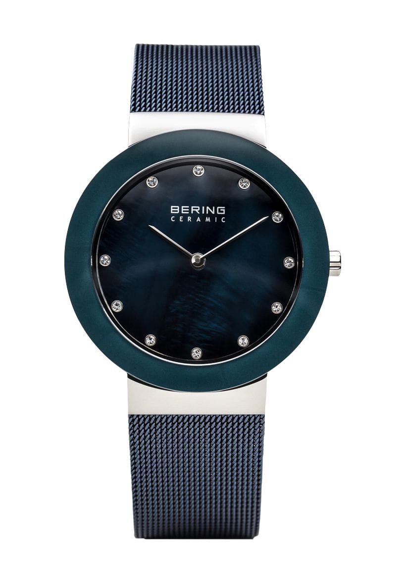 Elegante blaue Keramik Damenuhr