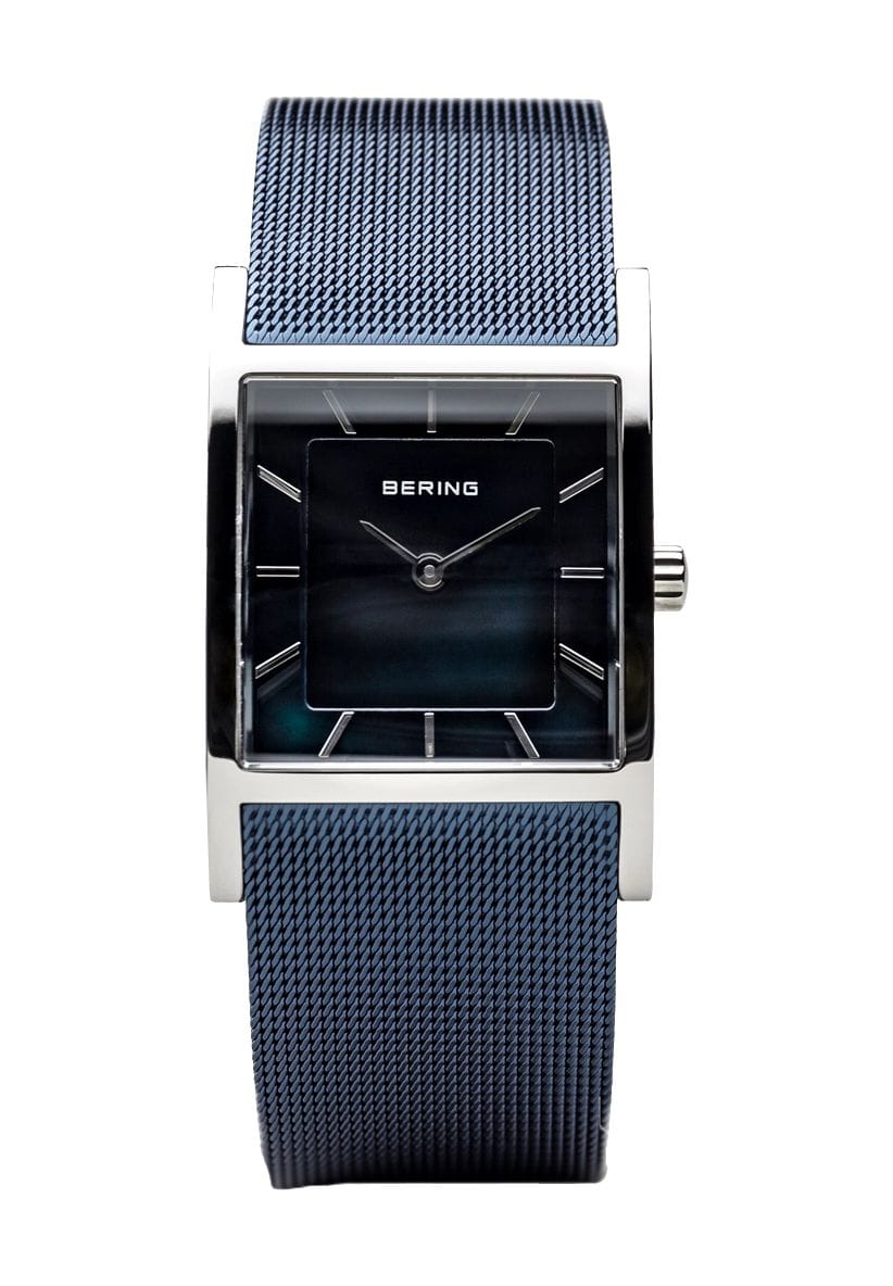 Elegante quadratische blaue Mesh-Uhr