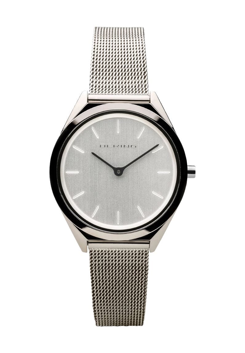 Minimalistische silberne Mesh-Armbanduhr