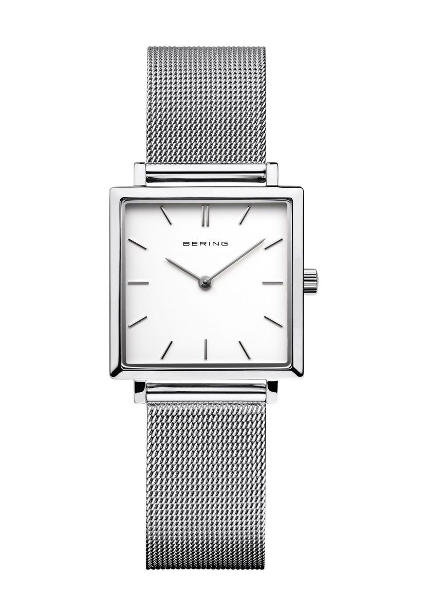 Minimalistische quadratische silberne Mesh-Uhr