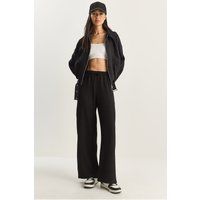 Hochtaillierte Crepe-Hose mit weitem Bein