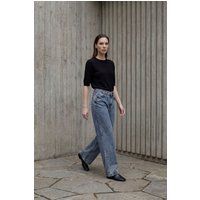 Hochtaillierte Denim-Hose mit weitem Bein