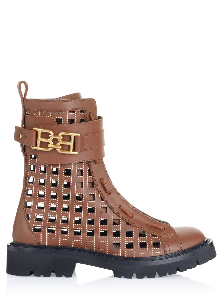 Combat-Boots aus Leder mit Gittermuster