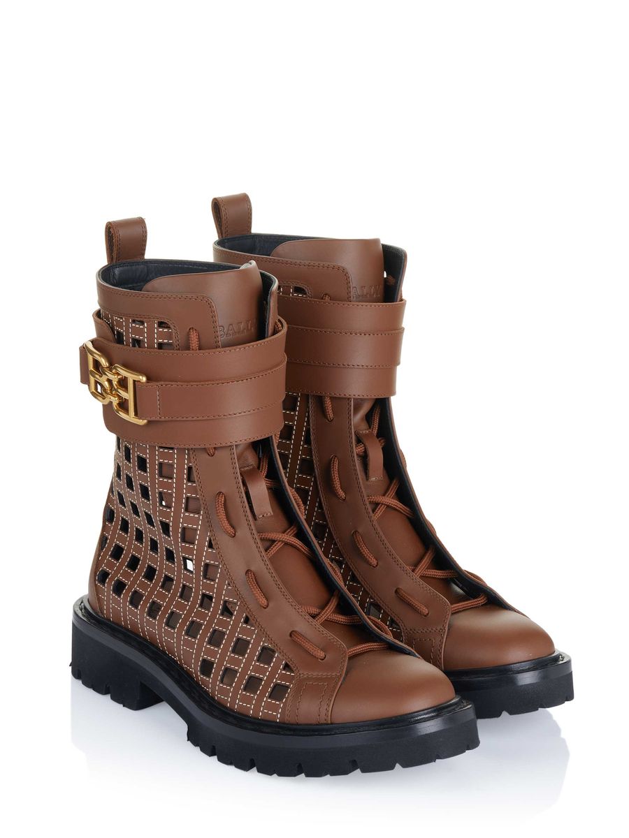 Combat-Boots aus Leder mit Gittermuster