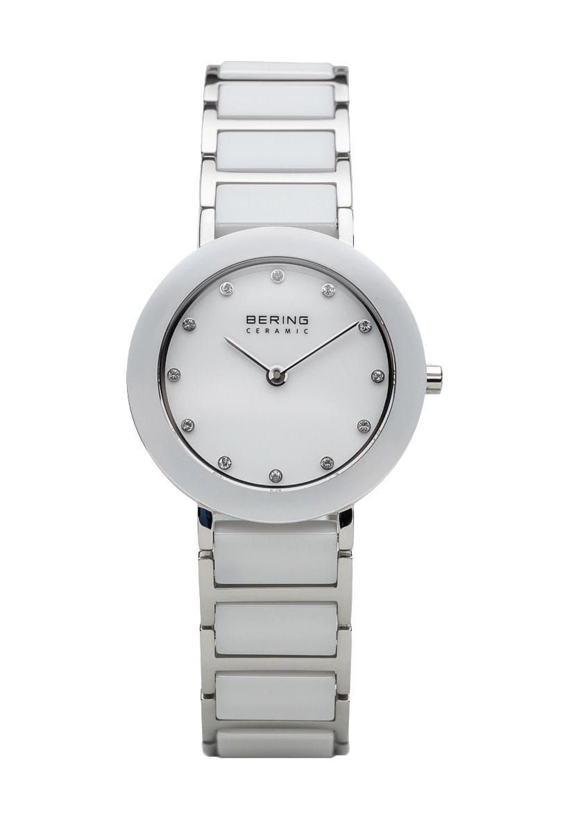 Minimalistische weiße Keramik Damenuhr