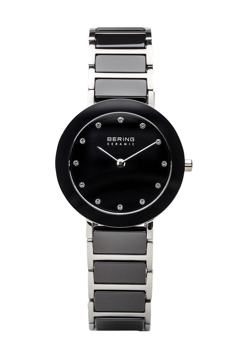 Schwarze Keramik Akzent Uhr mit Kristallen