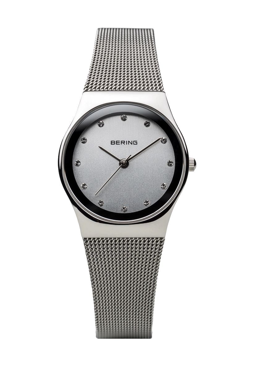 Elegante silbernes Zifferblatt Mesh Armbanduhr