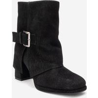 Geraffte Wildlederstiefeletten mit Schnalle