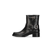 Biker-Stiefeletten mit Schlangenprint und Schnallen