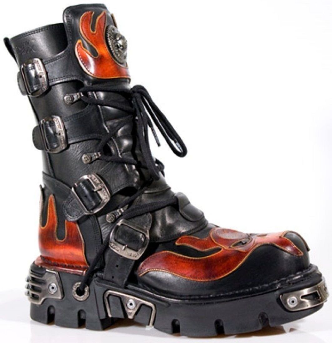 Biker-Plateaustiefel mit Flammen-Motiv