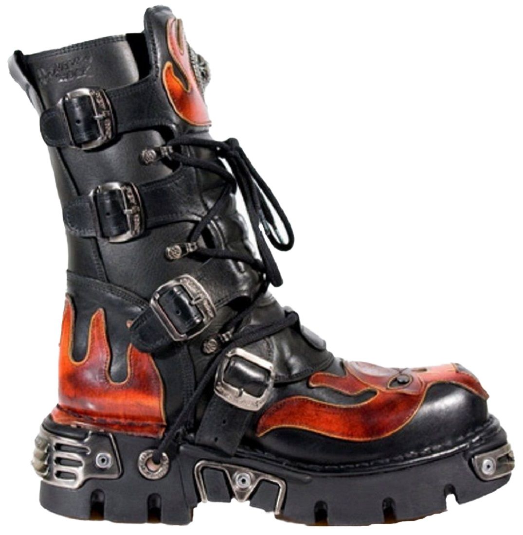 Biker-Plateaustiefel mit Flammen-Motiv
