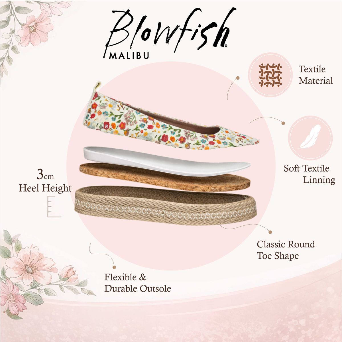 Florale Espadrille-Ballerinas mit Plateau