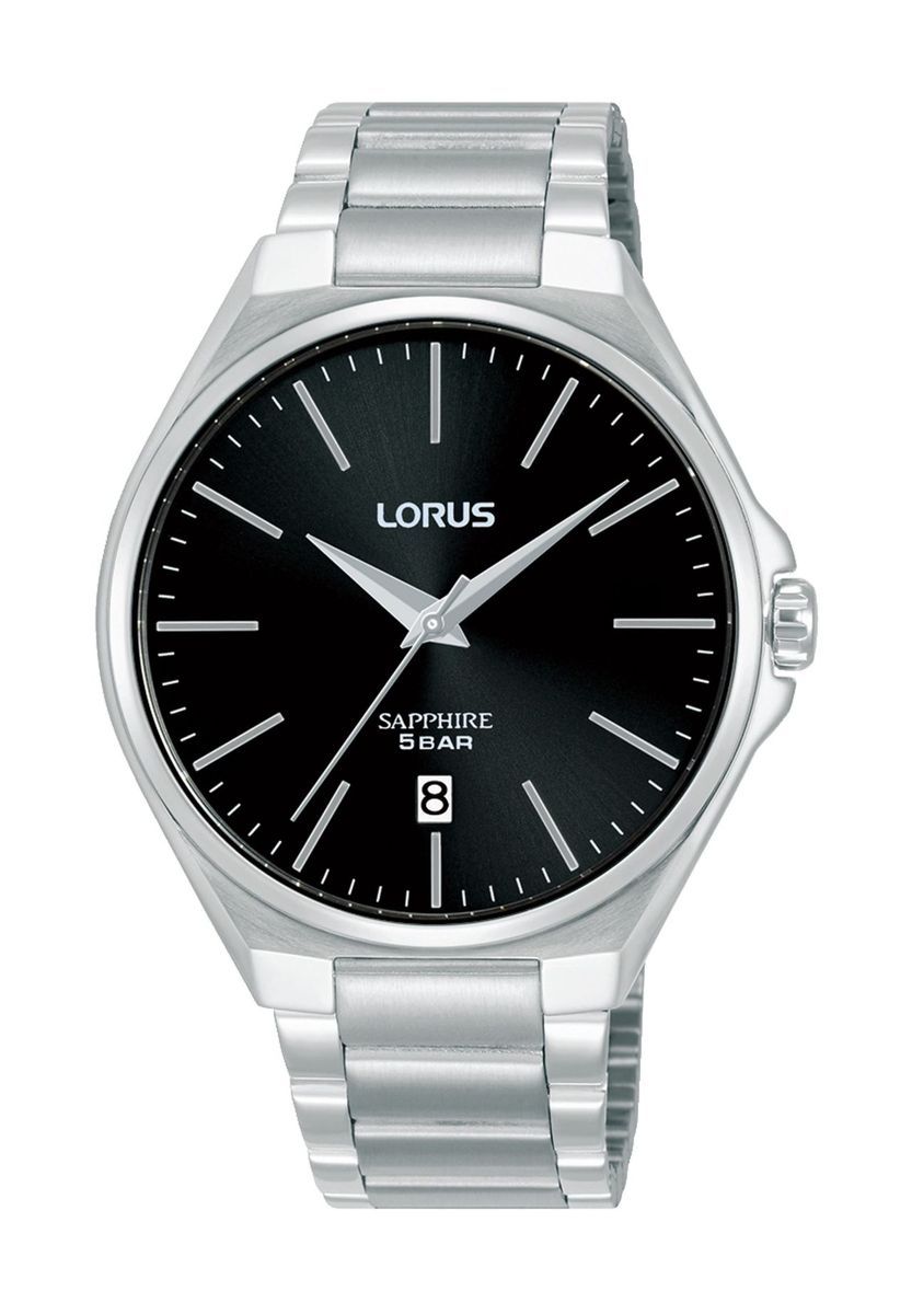 Klassische silberfarbene Uhr mit schwarzem Zifferblatt