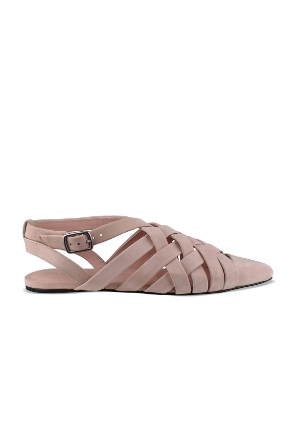 Geflochtene Nubukleder-Ballerinas mit spitzer Kappe