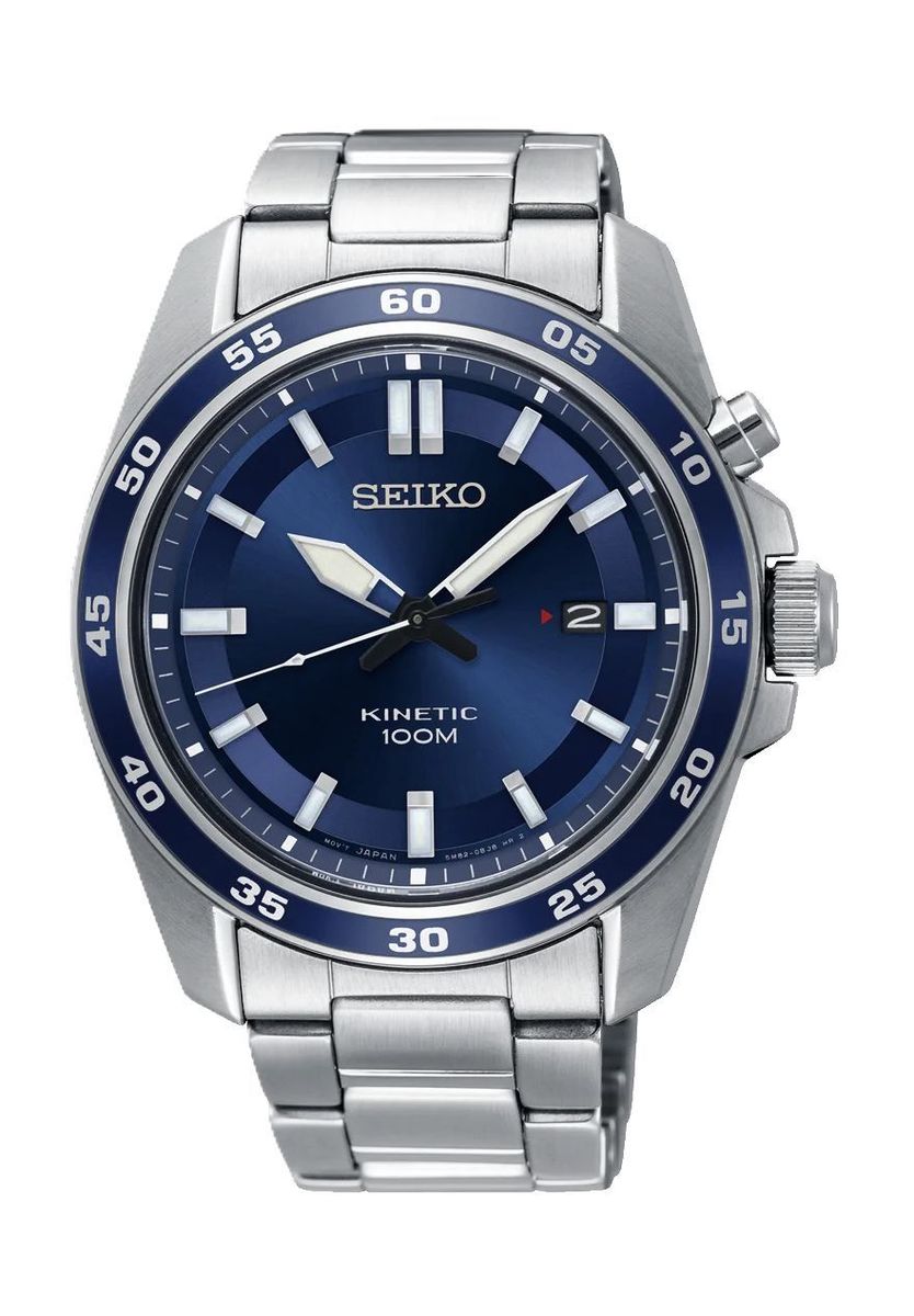 Herren Silberfarbene Kinetic Uhr Blaues Zifferblatt