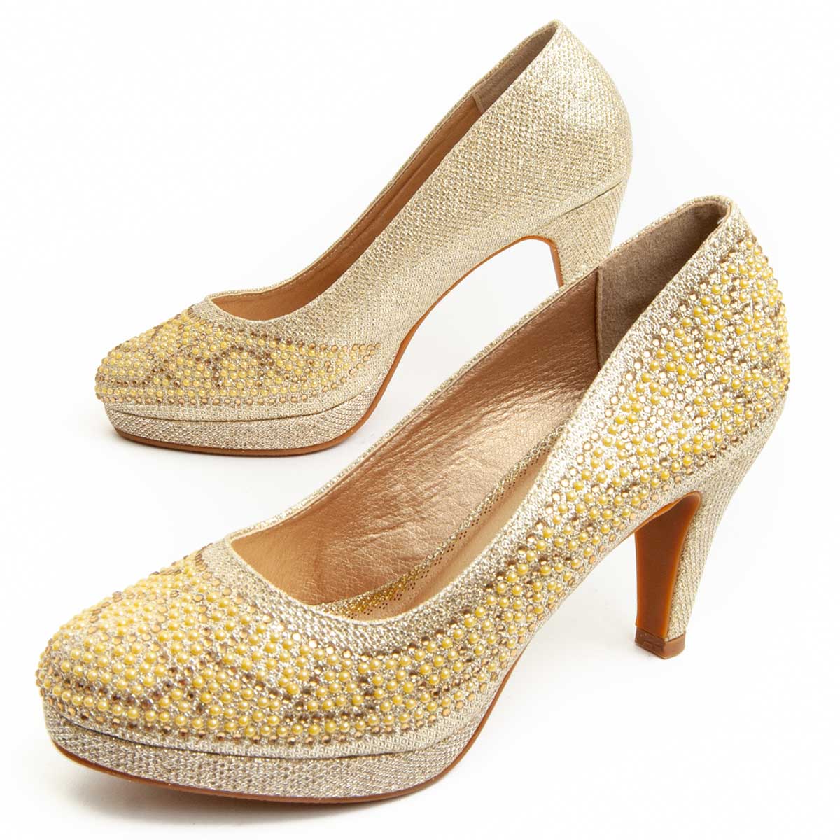 Funkelnde Plateau-Pumps mit Perlenbesatz