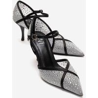 Verzierte Mesh- und Satin-Pumps