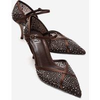 Verzierte Mesh- und Satin-Pumps