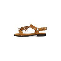 Flache Sandalen mit Nieten und Fransen