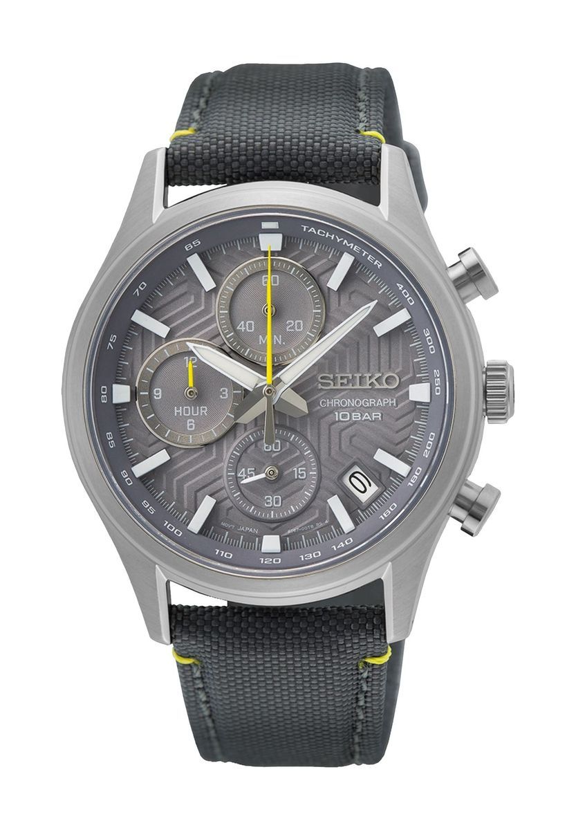 Herren Chronograph Uhr mit Lederarmband, Grau