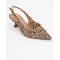 Geflochtene Slingback-Pumps mit Bambus-Schnalle