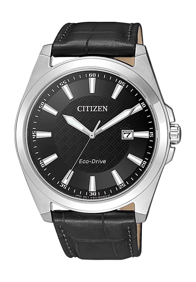 Klassische schwarze Lederuhr