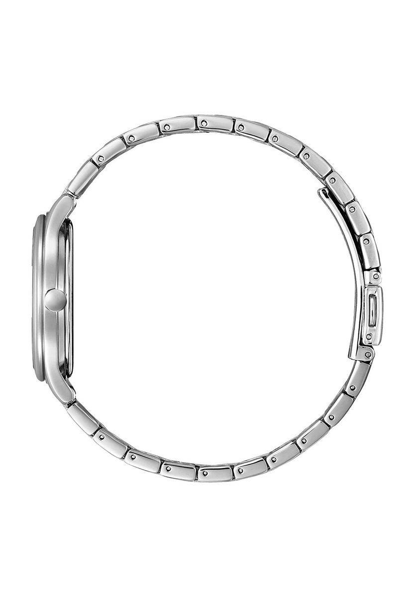 Elegante silberfarbene Uhr mit blauem Zifferblatt