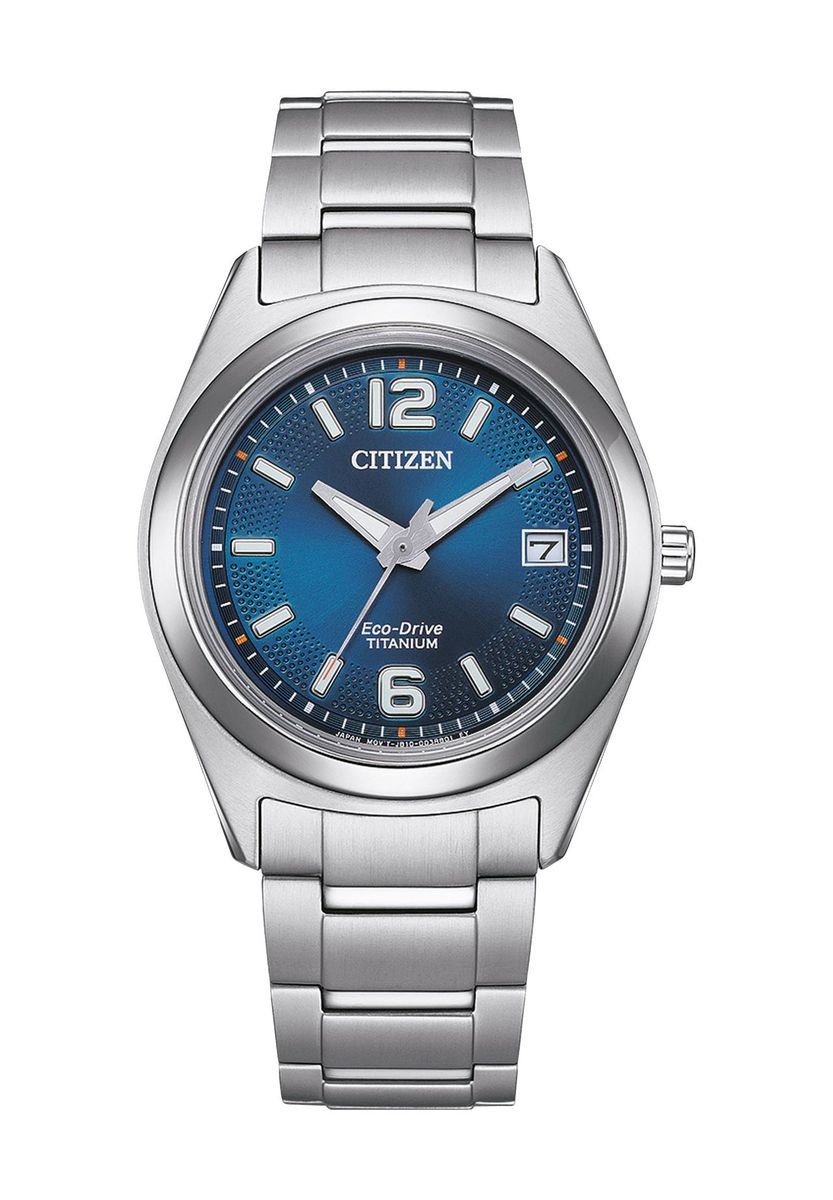 Silberblaue Eco-Drive-Uhr