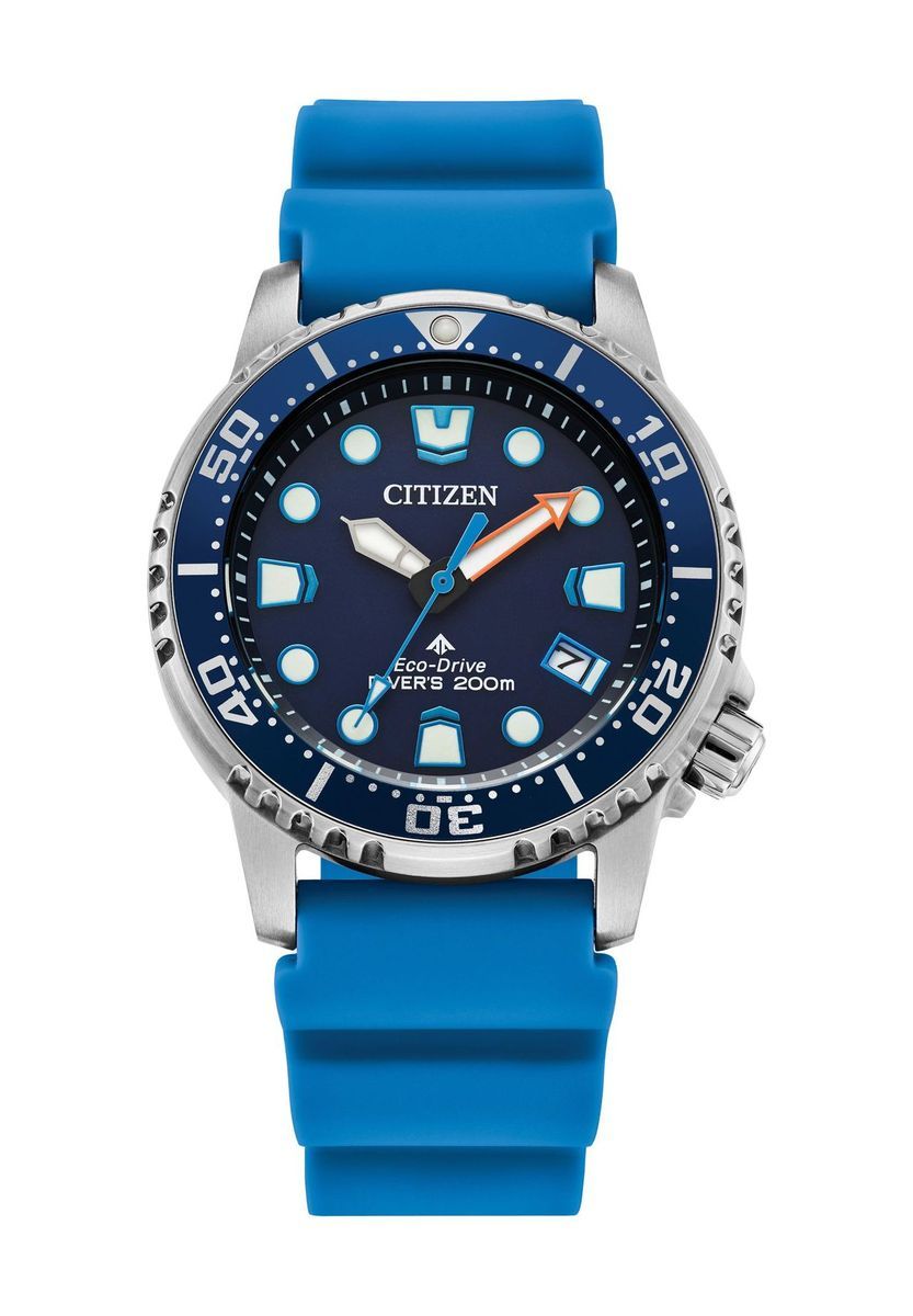 Blaue Eco-Drive Taucheruhr