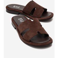 Minimalistische Wildleder-Pantoletten mit H-Riemen