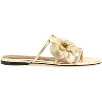 Elegante Goldene Leder-Slides mit Orchidee