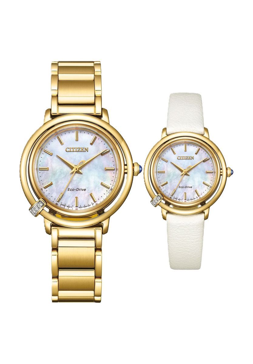 Elegante goldfarbene Perlmutt Damenuhr