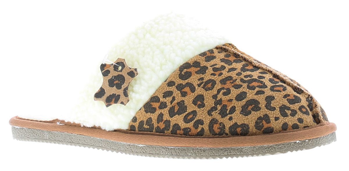 Hausschuhe mit Leopardenmuster und Kunstfell