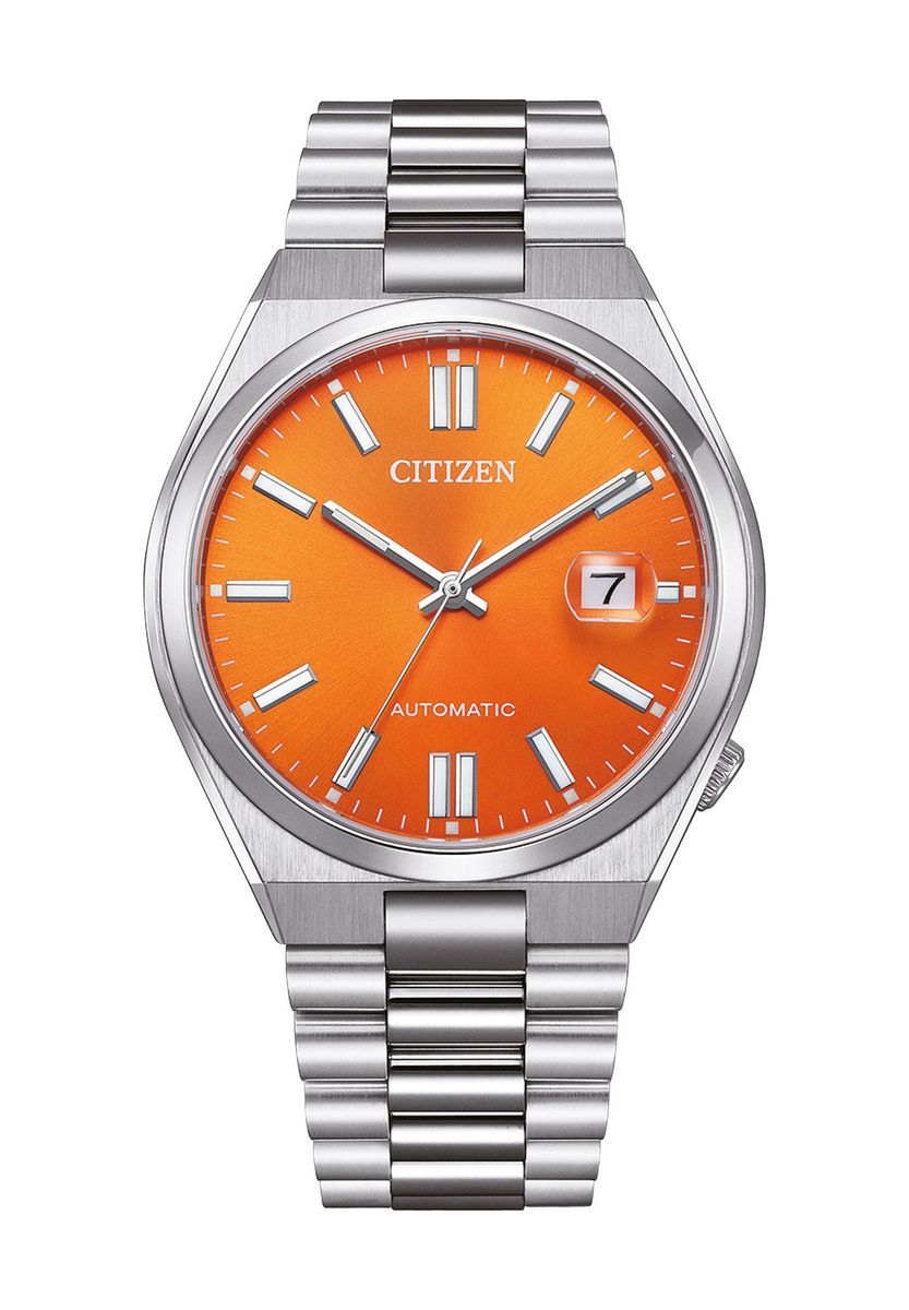 Edelstahl Orange Zifferblatt Automatikuhr