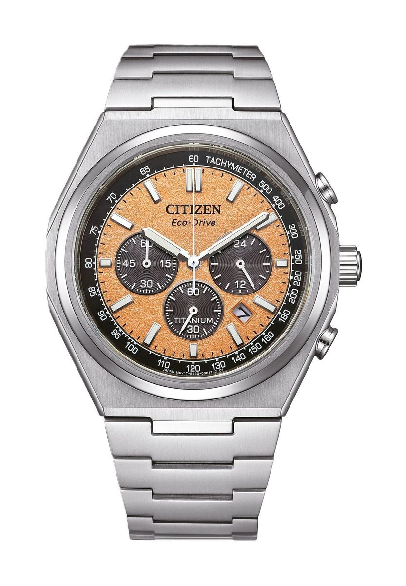 Herren Eco-Drive Orange Chronograph Uhr