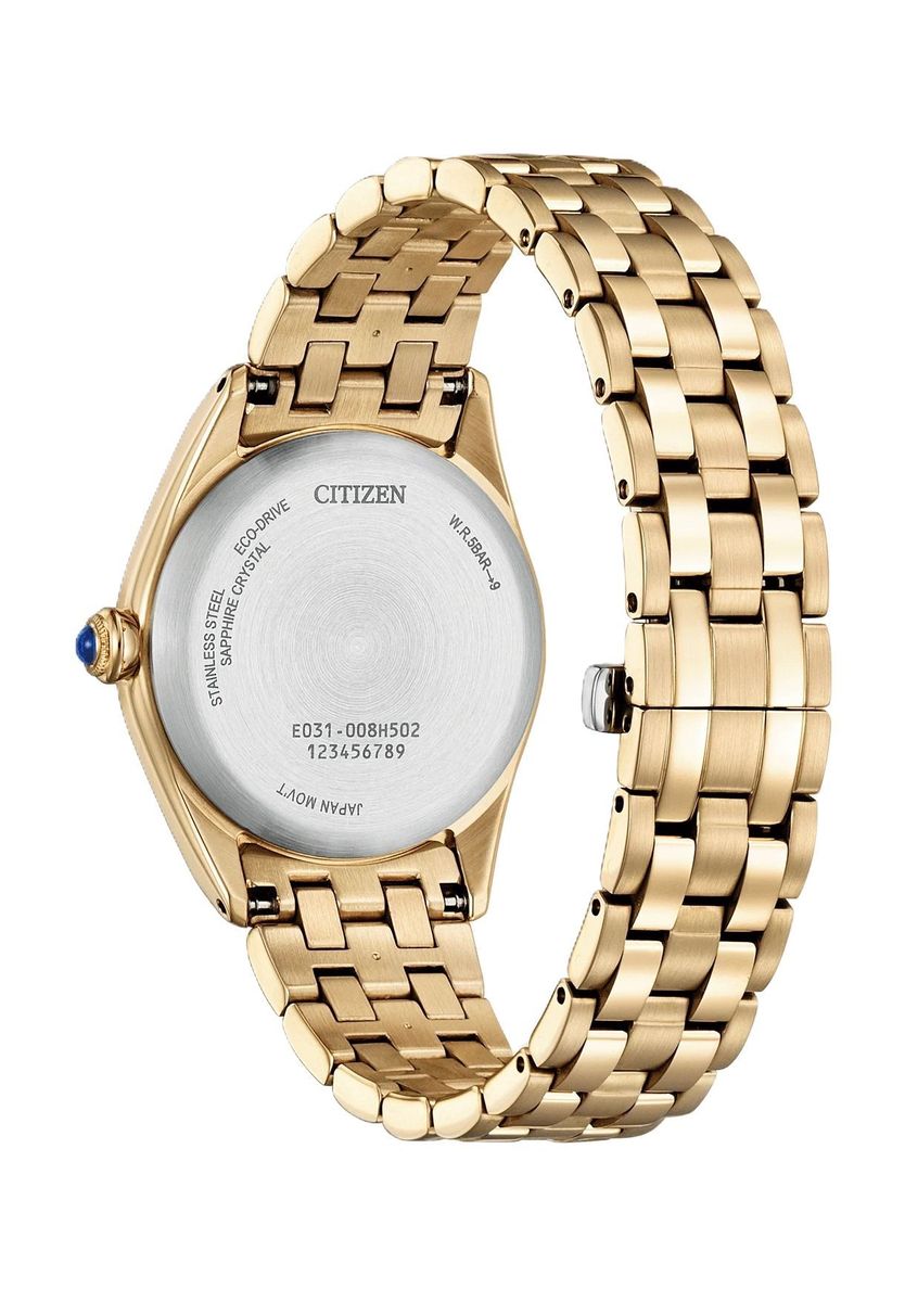 Elegante goldfarbene Eco-Drive Damenuhr