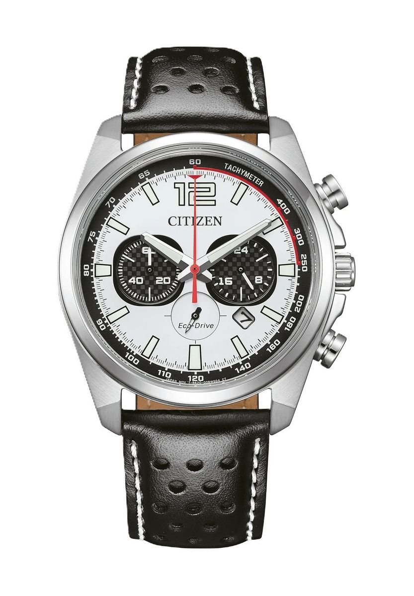 Herren Silber Chronograph Uhr mit Lederarmband