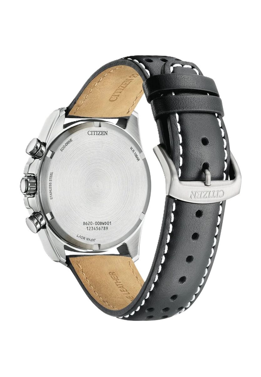 Herren Silber Chronograph Uhr mit Lederarmband