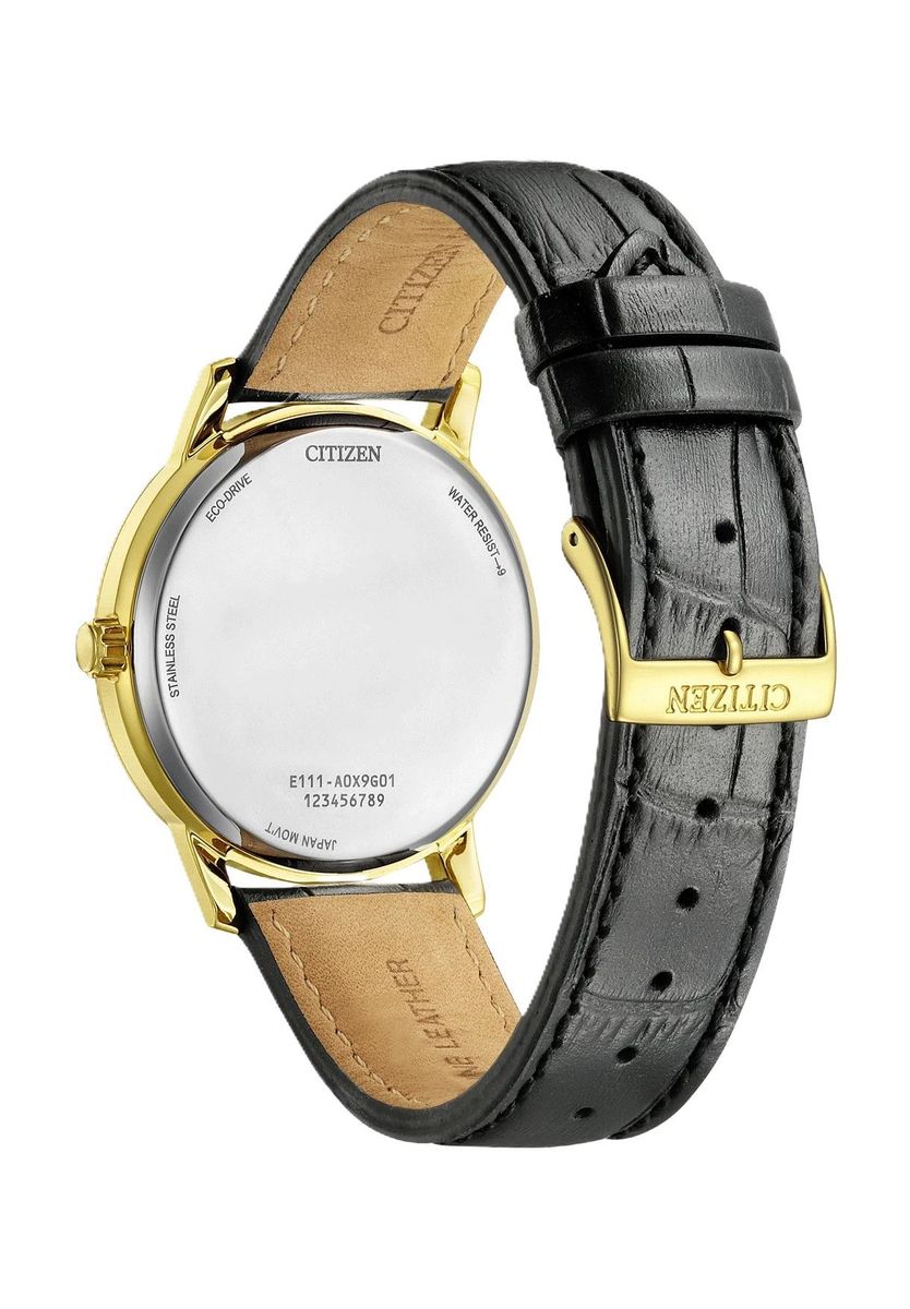Herrenuhr Goldton mit schwarzem Lederarmband