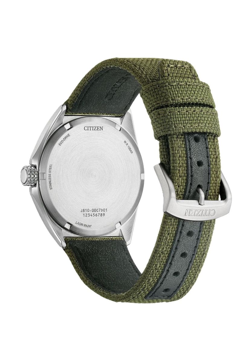 Eco-Drive Uhr mit grünem Canvas-Armband