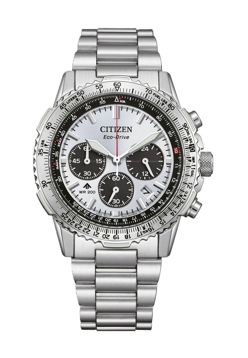 Klassische Silber Chronograph Armbanduhr Eco-Drive