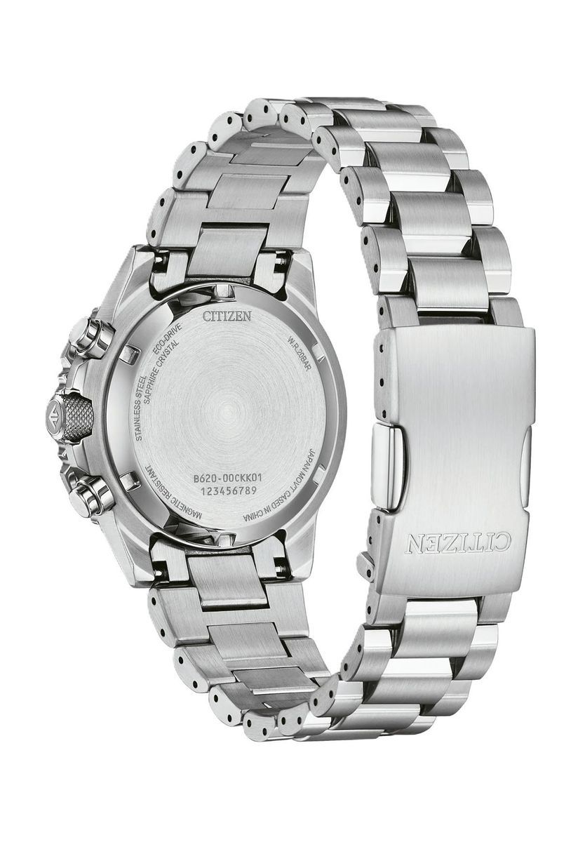 Klassische Silber Chronograph Armbanduhr Eco-Drive