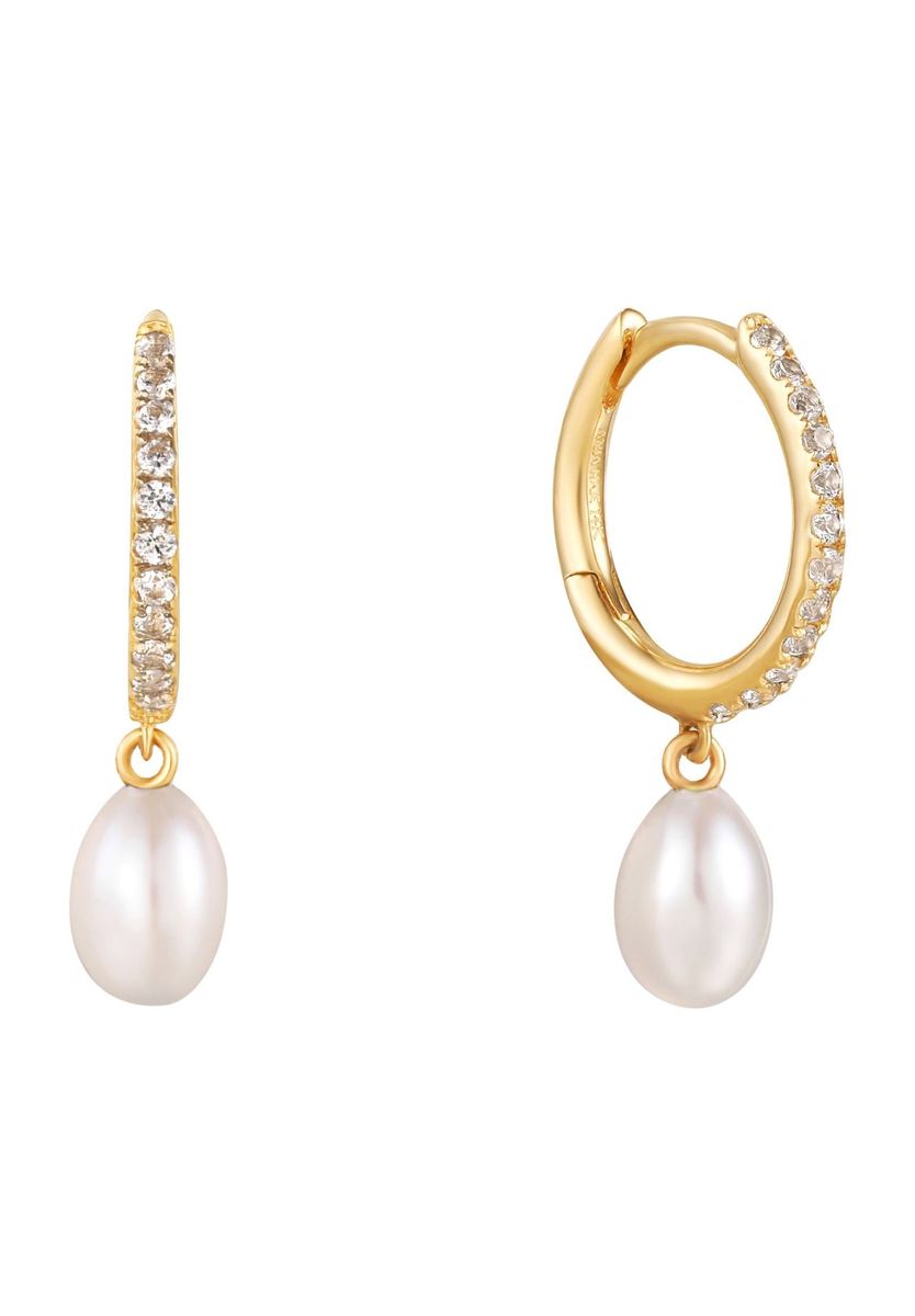 Goldene Creolen mit Perlenanhänger