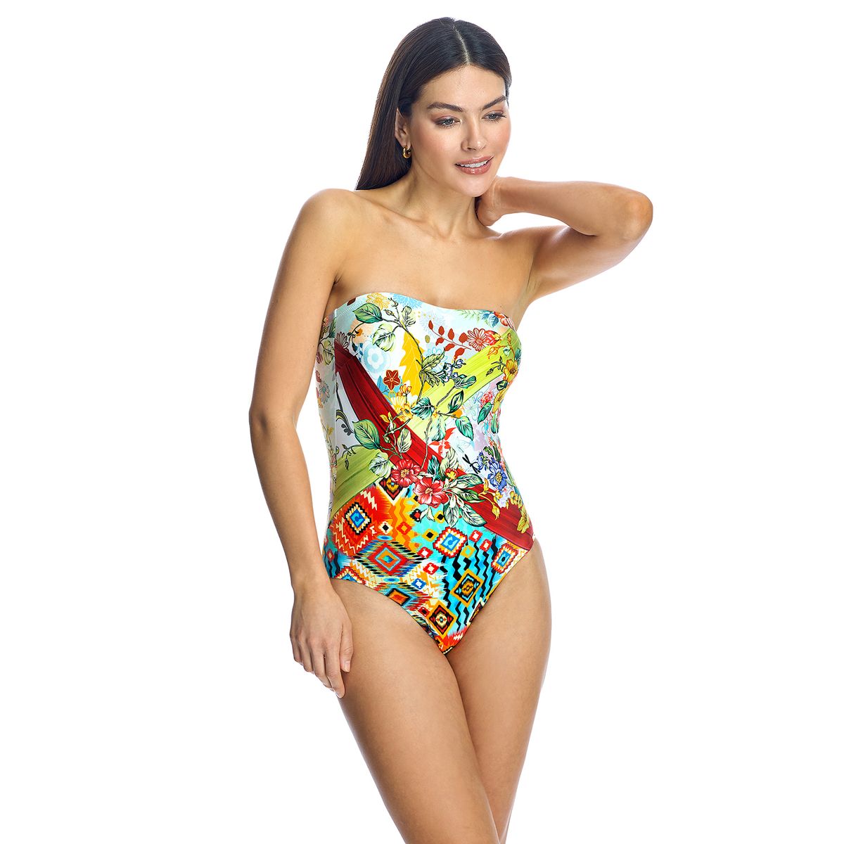 Bunt gemusterter Bandeau-Einteiler